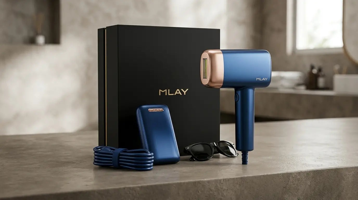 MLAY IPL Hair Removal Device – Permanent At-Home Laser Hair Removal with Protective Glasses