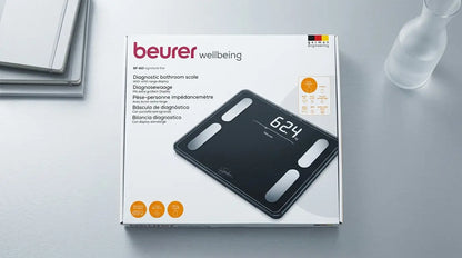 Beurer diagnostic bathroom scale packaging on a light gray background